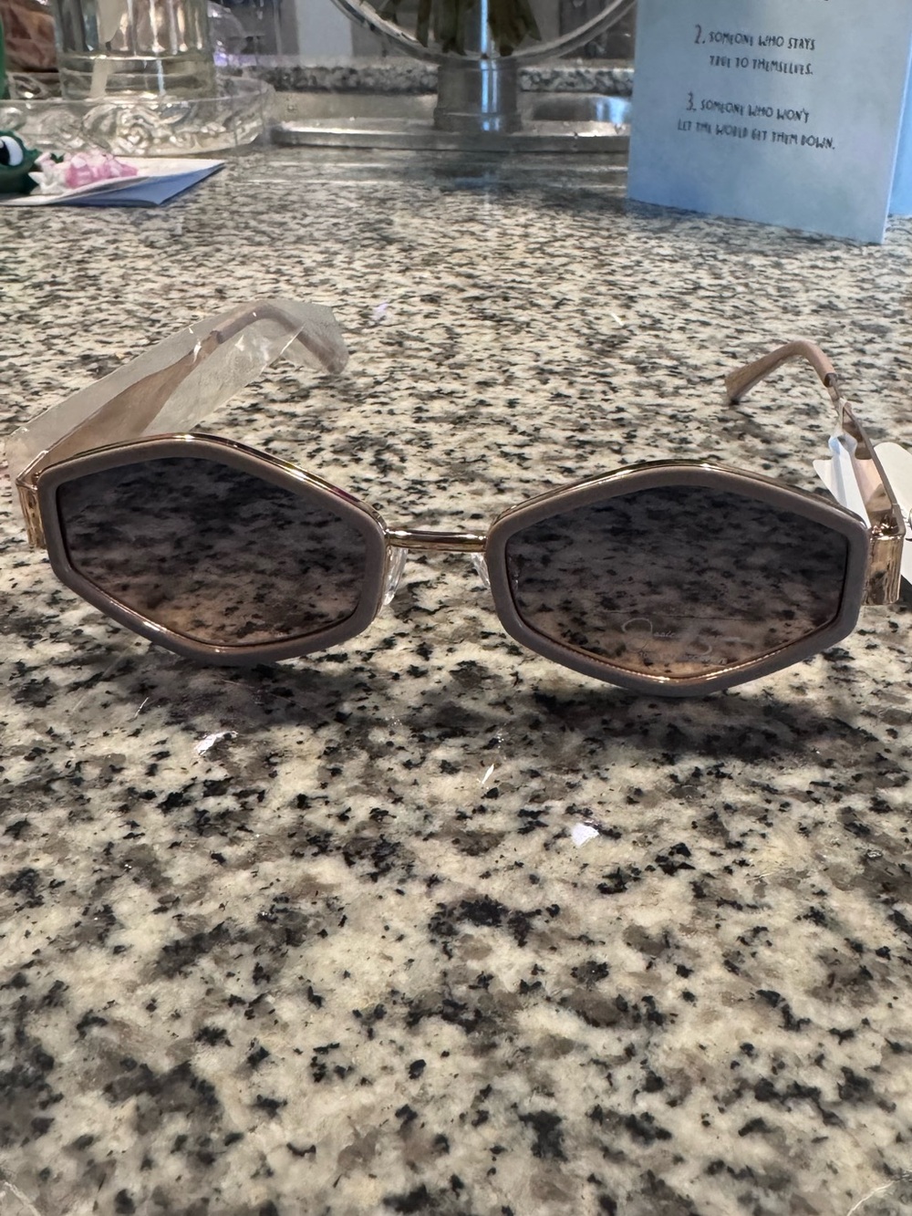 Stylish Hexagon Women’s Sunglasses - Pink Frame, Dark Lenses